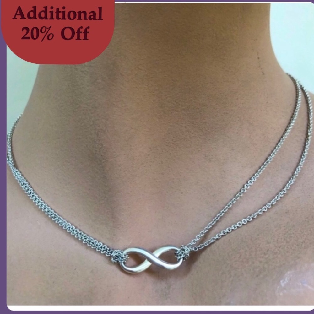 🔴🆑Authentic TIFFANY & CO Sterling Silver Infinity Double Chain Necklace 🆑🔴